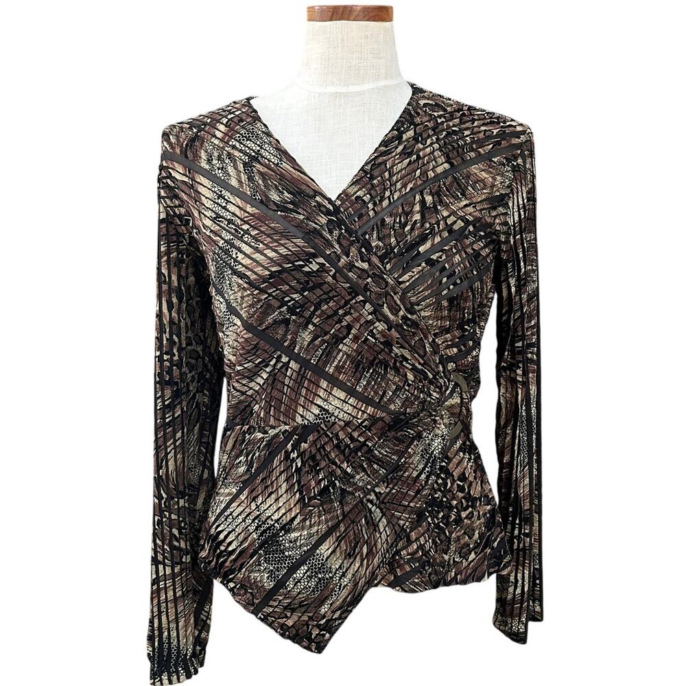 Vtg 90s Artex Sheer Mesh Animal Print Wrap Top S Snake Leopard Party Club Y2K